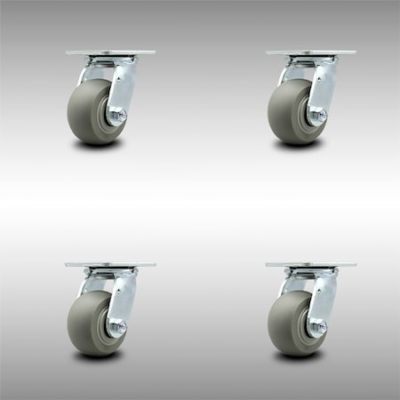 Service Caster 4 Inch SS Thermoplastic Rubber Wheel Swivel Caster Set with Roller Bearings SCC SCC-SS30S420-TPRRD-4